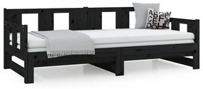 fekete tömör fenyőfa kihúzható kanapéágy 2 x (80 x 200) cm