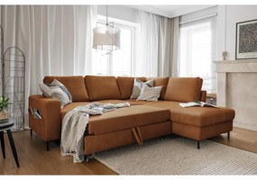 Narancssárgásbarna kordbársony kinyitható sarokkanapé (jobb oldali) Lofty Lilly – Miuform