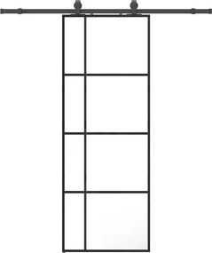 vidaXL fekete ESG üveg tolóajtó fémszerelvény-szettel 76x205 cm