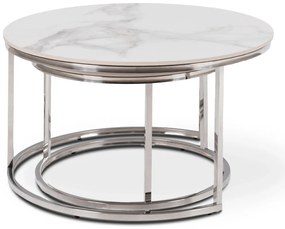 Fehér Márvány/Ezüst Dohányzóasztal Szett. AMARA MAX