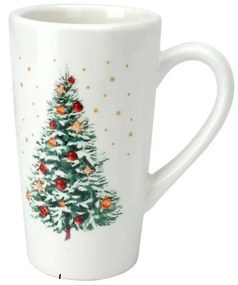 Díszített fa karácsonyi porcelán bögre, 550 ml