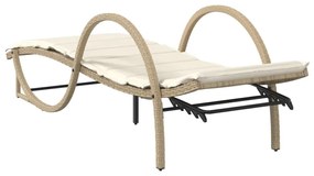 bézs polyrattan napozóágy párnával 60 x 199 x 42 cm