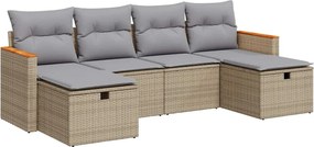 vidaXL 6 részes bézs polyrattan kerti ülőgarnitúra párnával