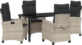 vidaXL Kert étkező szett párnával 5 pcs Világosszürke polirattan