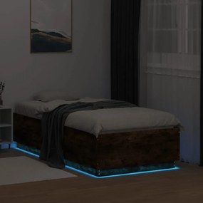 füstös tölgy színű szerelt fa ágykeret LED-del 75x190 cm