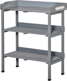 Outsunny Ültető Asztal Kertészeti Asztal Virág Asztal Fém Munka Felülettel Kert Fa Szürke 76 x 37 x 89 cm | Aosom