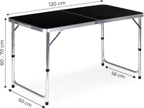 Kerti asztal, MultiGarden GMFC-FY12060, fekete, 120 x 60 cm, összecsukható, állítható magasság (60–70 cm), hordfogantyúval, teherbírás: 50 kg