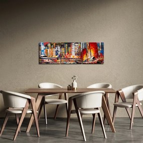 Kép - Victoria Harbour, Hong Kong, olajfestmény (órával) (90x30 cm)