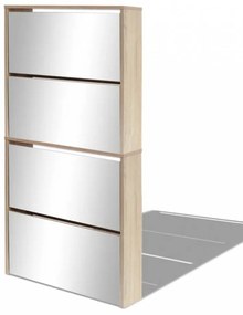4 szintes tükrös tölgy cipőszekrény 63 x 17 x 134 cm