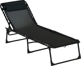 Outsunny Összecsukható és Állítható Napozóágy 4 Pozícióval Kerti Szék Kábel Rendszerrel Kültéri Acél Váz 189x58x30 cm Fekete | Aosom