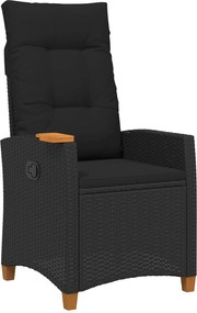 vidaXL Dönthető szék tea tállal Fekete 62 x 64 x 112 cm polirattan