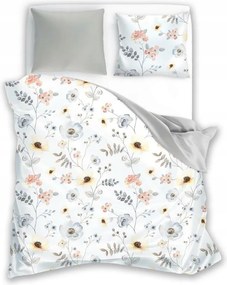 Szatén ágyneműhuzat 220x200 fehér bézs virágok