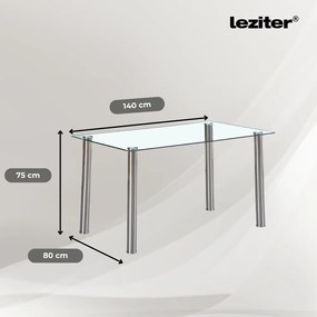 Berna 140 cm szögletes üveg étkezőasztal transparent