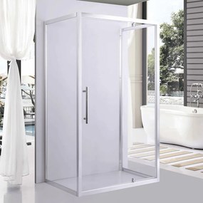 Stuxi Torino 100x90 falsíkra szerelhető 3 oldalú nyílóajtós zuhanykabin 6 mm vízlepergető biztonsági üveggel, króm elemekkel, 200 cm magas