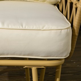 Outsunny 4 db-os Kerti Loungesett 2 Személyes Kanapé + 2 Fotel + 1 Kávézóasztal Edzett Üveg Asztallappal 7 Párnát Tartalmaz - Fémből és Rattanból - Ek