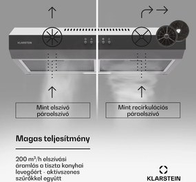 Klarstein Contempo 60, páraelszívó, 60 cm, szekrény alatti, 200 m³/ó, LED, akril, rozsdamentes acél