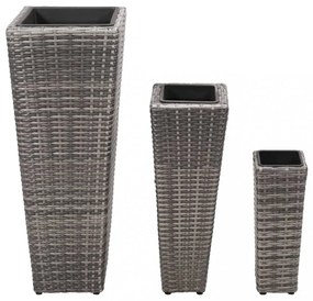 3 db szürke polyrattan kerti magaságyás