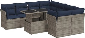 vidaXL 9 részes szürke polyrattan akácfa kerti ülőgarnitúra párnákkal