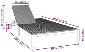 Napozóágy Párnákkal és Kerekekkel 2 Személyes Fekete Poli Rattan