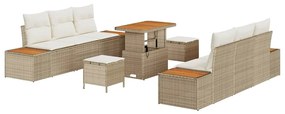 vidaXL Kerti Kanapé Szett párnával tárolóval 9 pcs Bézs Poli rattan
