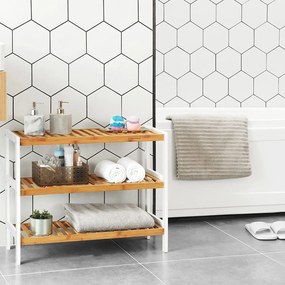 Cipőtartó, 3 szintes bambusz polc, tároló polc 70 x 26 x 55 cm