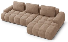 Világosbarna bársony kinyitható-tárolóhelyes sarokkanapé (jobb oldali-heverő résszel) Linz – Cosmopolitan Design