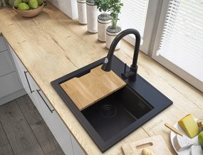 Gamma Gamma, 1-kamrás kézi szifon gránit mosogatóhoz négyzetes túlfolyóval, fekete matt, GMA-1M11ZBKLB