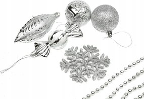 Ezüst színű karácsonyfadíszek, 25 darabos szett