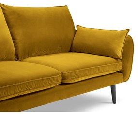 Lento sárga bársony kanapé fekete lábakkal, 198 cm - Kooko Home