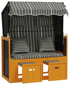 Fekete és szürke polyrattan és tömör fa strandszék párnákkal