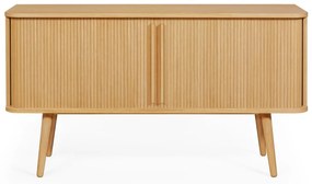 Natúr színű alacsony komód tolóajtóval, tölgyfa dekorral 138x75 cm Rove – Woodman