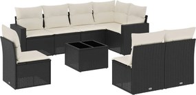 vidaXL 9 részes fekete polyrattan kerti ülőgarnitúra párnákkal