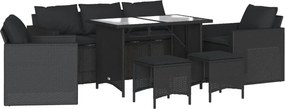 vidaXL 6 részes fekete polyrattan kerti ülőgarnitúra párnákkal