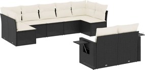 vidaXL 9 részes fekete polyrattan kerti ülőgarnitúra párnákkal