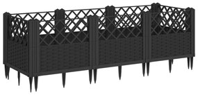 fekete PP kerti virágláda cövekekkel 123,5 x 43,5 x 43,5 cm