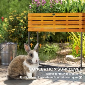 Outsunny Téglalap alakú Emelt Virágtartó Állvány Draináló Lyukakkal Belső és Külső Használatra, Balkon Kerthez, Akác Fából és Acélból készült, 62 x 22