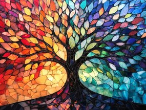 Vászonkép Canvas Mozaik Ólomüveg Dekoráció Az Élet Fája Boho 100x75