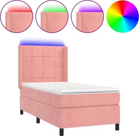 vidaXL rózsaszín bársony rugós és LED-es ágy matraccal 90x200 cm