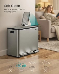 SONGMICS 3 x 18L szelektív konyhai szemetes, lágy záródás, ezüst