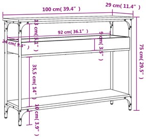 fekete szerelt fa tálalóasztal polccal 100x29x75 cm