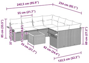 9 darabos kertibútor szett párnákkal Szürke Poli Rattan Akác