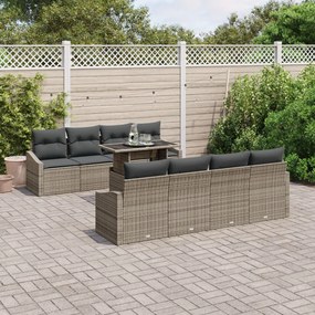 9 Részes Kerti Kanapé Készlet Párnákkal Szürke Poly Rattan