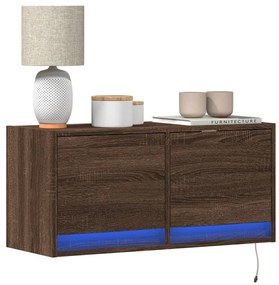 barna tölgyszínű fali TV-szekrény LED-del 80x31x35 cm