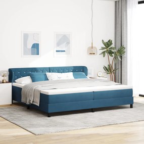 Boxspring Ágy Matraccal Sötétkék 200x200 cm Bársony