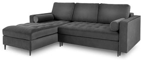 Santo sötétszürke kinyitható bársony sarokkanapé, bal oldali - Milo Casa