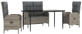vidaXL 4 részes szürke polyrattan kerti étkezőszett párnával