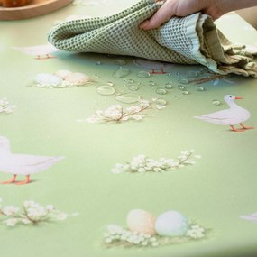 Goldea húsvéti szögletes teflonos asztalterítő - libák és húsvéti tojások 80 x 80 cm
