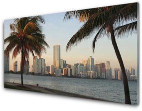 Üvegfotó Tropical Palm City-tenger 100x50 cm 4 fogas