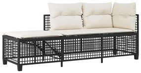 3 részes fekete polyrattan kerti sarokkanapé garnitúra párnával
