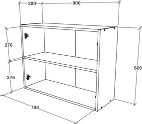 Benita 2 ajtós Üveges Felső konyhaszekrény Fehér 80x30x60 cm